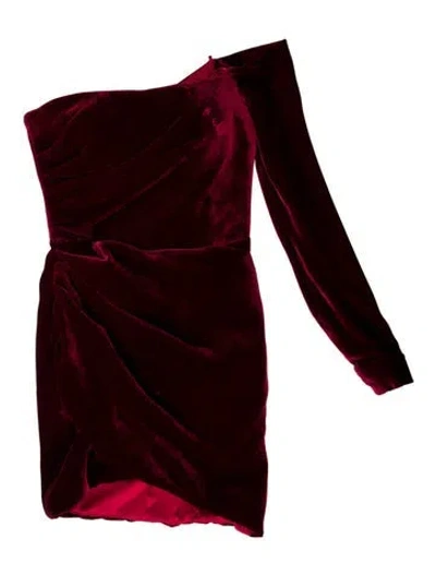Pre-owned Rasario One-shoulder Mini Dress In Burgundy