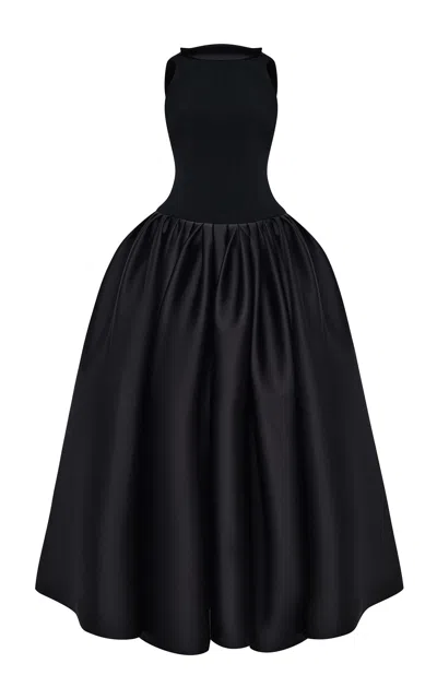 Rasario Open-back Crepe-satin Maxi Dress In Black