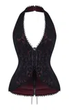 Rasario Open-back Lace Corset Top In Burgundy