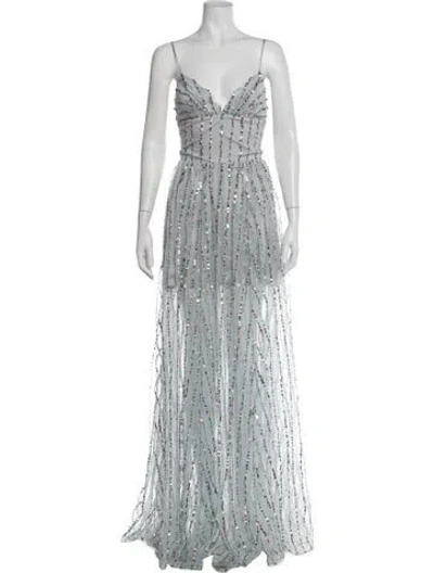 Pre-owned Rasario Patterned Long Dress In Grey