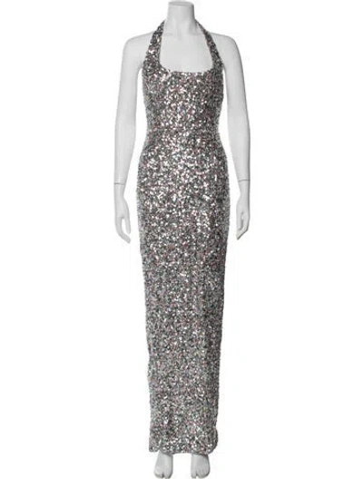 Pre-owned Rasario Patterned Long Dress In Silver