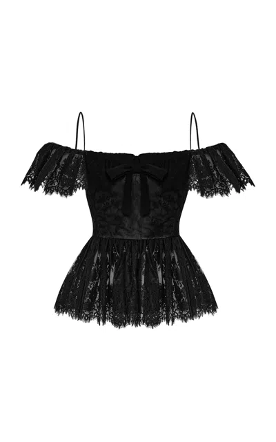 Rasario Peplum Lace Top In Black