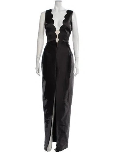 Pre-owned Rasario Plunge Neckline Long Dress In Black