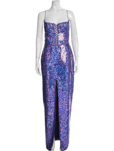 Pre-owned Rasario Plunge Neckline Long Dress In Metallic/purple