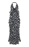 Rasario Polka-dot Chiffon Maxi Dress In Black,white