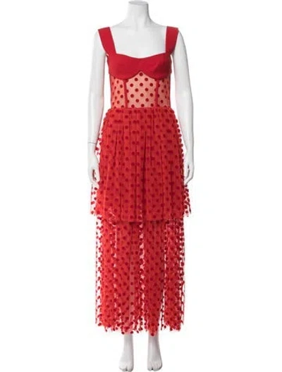 Pre-owned Rasario Polka Dot Print Long Dress W/ Tags In Red