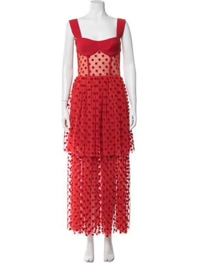 Pre-owned Rasario Polka Dot Print Long Dress W/ Tags In Red
