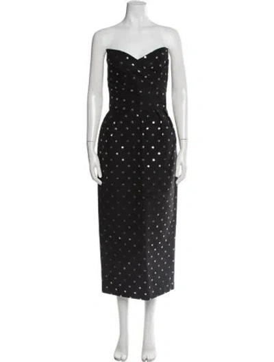Pre-owned Rasario Polka Dot Print Midi Length Dress In Black