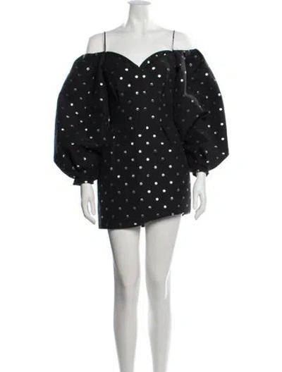 Pre-owned Rasario Polka Dot Print Mini Dress In Black