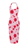 Rasario Printed Satin Midi Dress In Pink