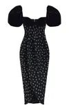 Rasario Puff-sleeve Floral Chiffon Midi Dress In Black
