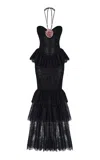 Rasario Rosette-detailed Lace Corset Maxi Dress In Black