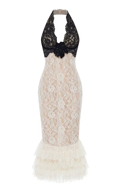 Rasario Rosette-detailed Lace Midi Dress In Black,white