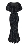 Rasario Ruched Floral Chiffon Maxi Dress In Black