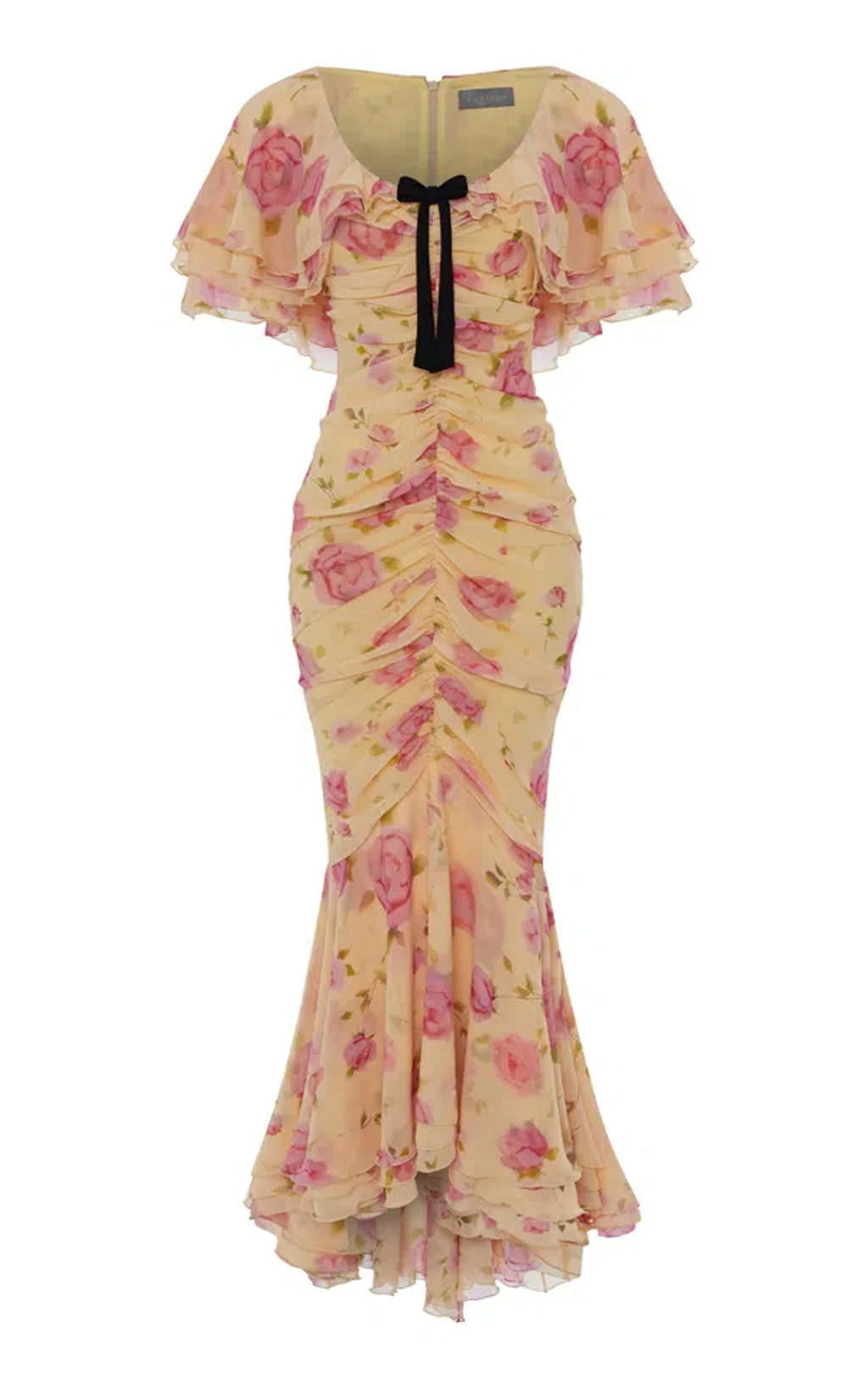 Rasario Ruched Floral Chiffon Maxi Dress In Yellow ModeSens