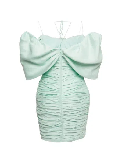 Pre-owned Rasario Ruched Off-shoulder Mini Dress In Green