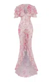 Rasario Ruffled Floral-print Chiffon Maxi Dress In Light Pink