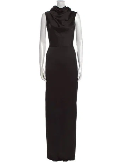 Pre-owned Rasario Satin Long Dress In Black