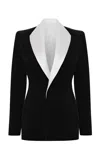 Rasario Satin-trimmed Velvet Blazer In Black,white