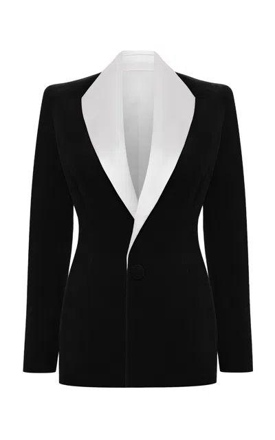 Rasario Satin-trimmed Velvet Blazer In Black,white