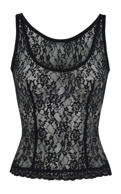 Rasario Scoop-neck Lace Tank Top In Black