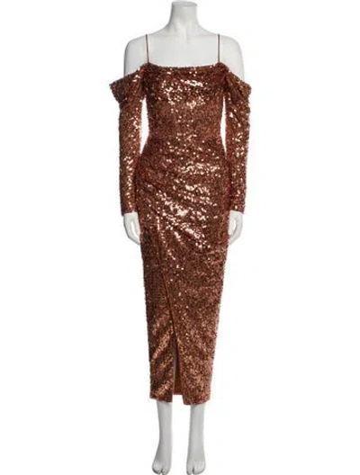 Pre-owned Rasario Sequin Long Dress In Brown