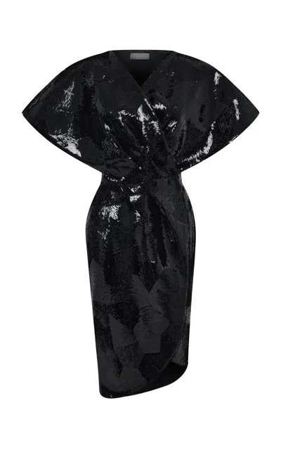 Rasario Sequined Midi Dress In Black