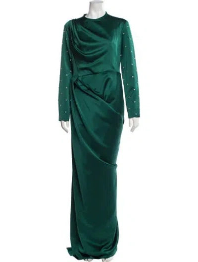 Pre-owned Rasario Silk Long Dress In Green