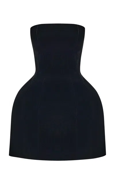 Rasario Specialorder-sculpted Velvet Mini Dress In Black