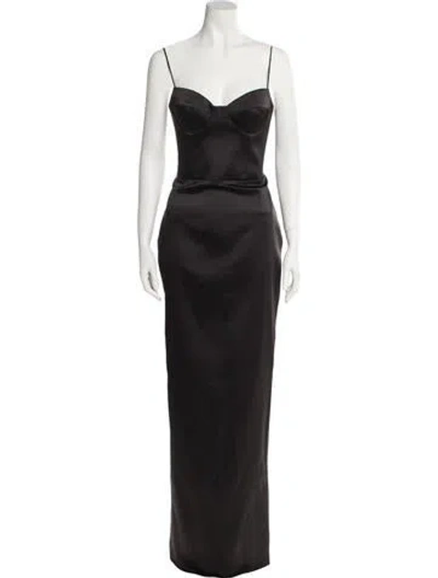 Pre-owned Rasario Square Neckline Long Dress In Black