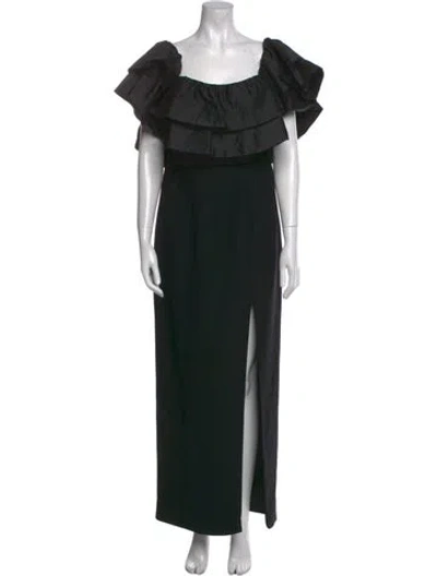 Pre-owned Rasario Square Neckline Long Dress In Black