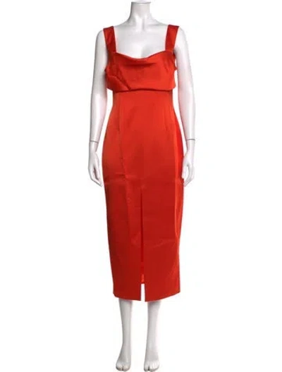 Pre-owned Rasario Square Neckline Midi Length Dress In Orange