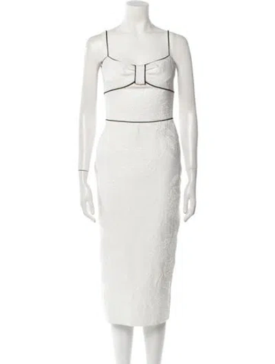 Pre-owned Rasario Square Neckline Midi Length Dress In White