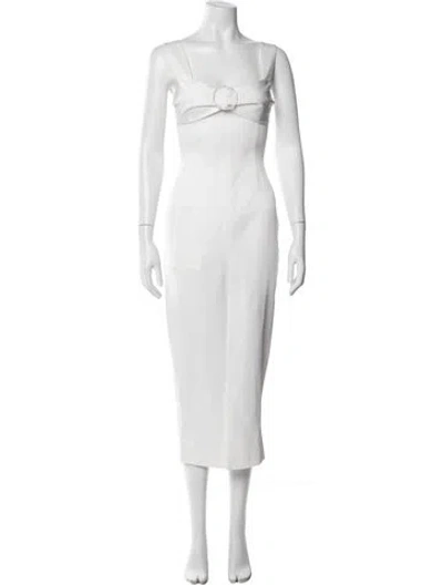 Pre-owned Rasario Square Neckline Midi Length Dress In White
