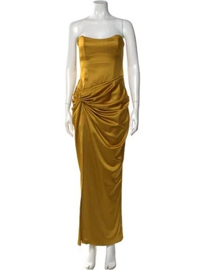 Pre-owned Rasario Strapless Long Dress In Gold