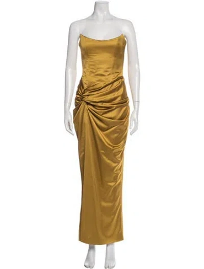 Pre-owned Rasario Strapless Long Dress In Gold