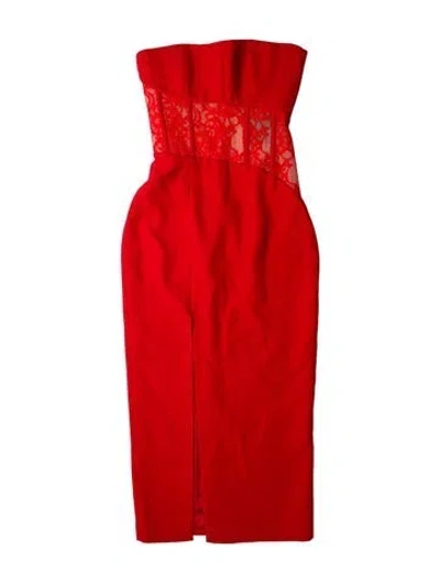 Pre-owned Rasario Strapless Long Dress In Red