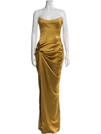 Pre-owned Rasario Strapless Long Dress W/ Tags In Gold/metallic