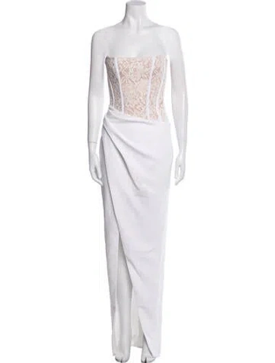 Pre-owned Rasario Strapless Long Dress In White