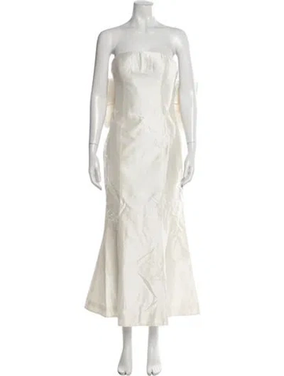 Pre-owned Rasario Strapless Long Dress In White