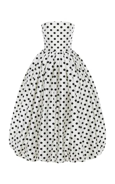 Rasario Strapless Satin Midi Dress In Black,white
