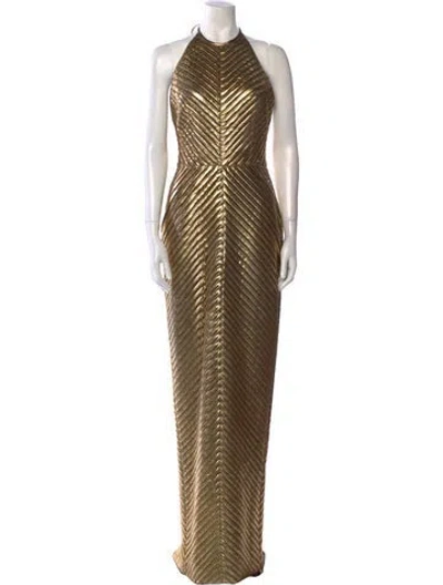 Pre-owned Rasario Striped Long Dress In Gold
