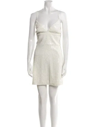 Pre-owned Rasario Striped Mini Dress In White