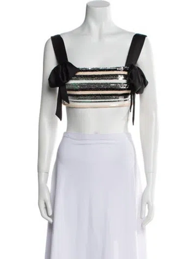 Pre-owned Rasario Striped Square Neckline Crop Top In Black