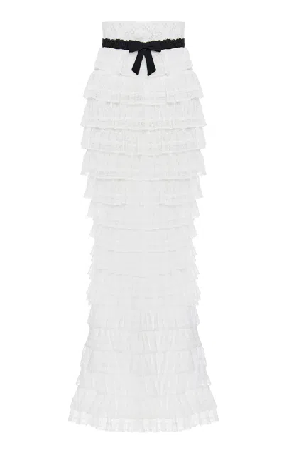 Rasario Tiered Lace Maxi Skirt In White