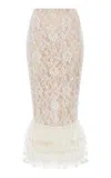 Rasario Tiered Lace Midi Skirt In White