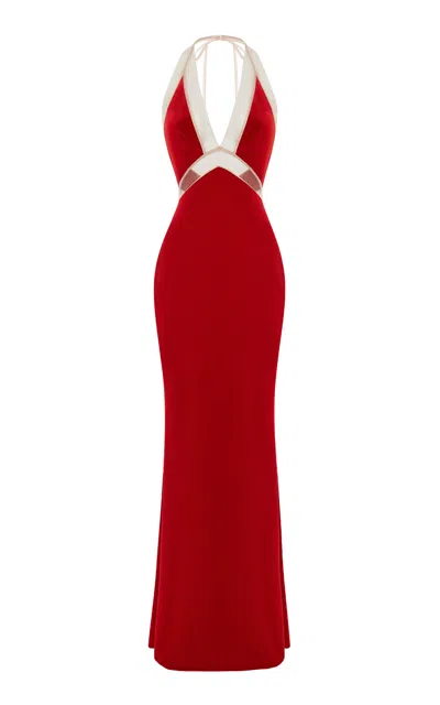 Rasario Velvet Maxi Dress In Red