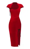 Rasario Velvet Midi Dress In Red