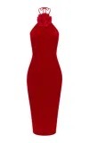 Rasario Velvet Midi Dress In Red