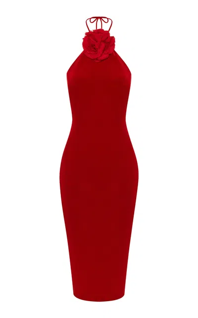 Rasario Velvet Midi Dress In Red
